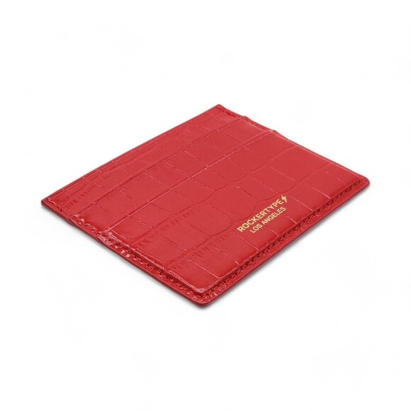 Rockertype Cardholder Wallet Crocodile Embossed Italian Leather Red - Picture 3 of 4